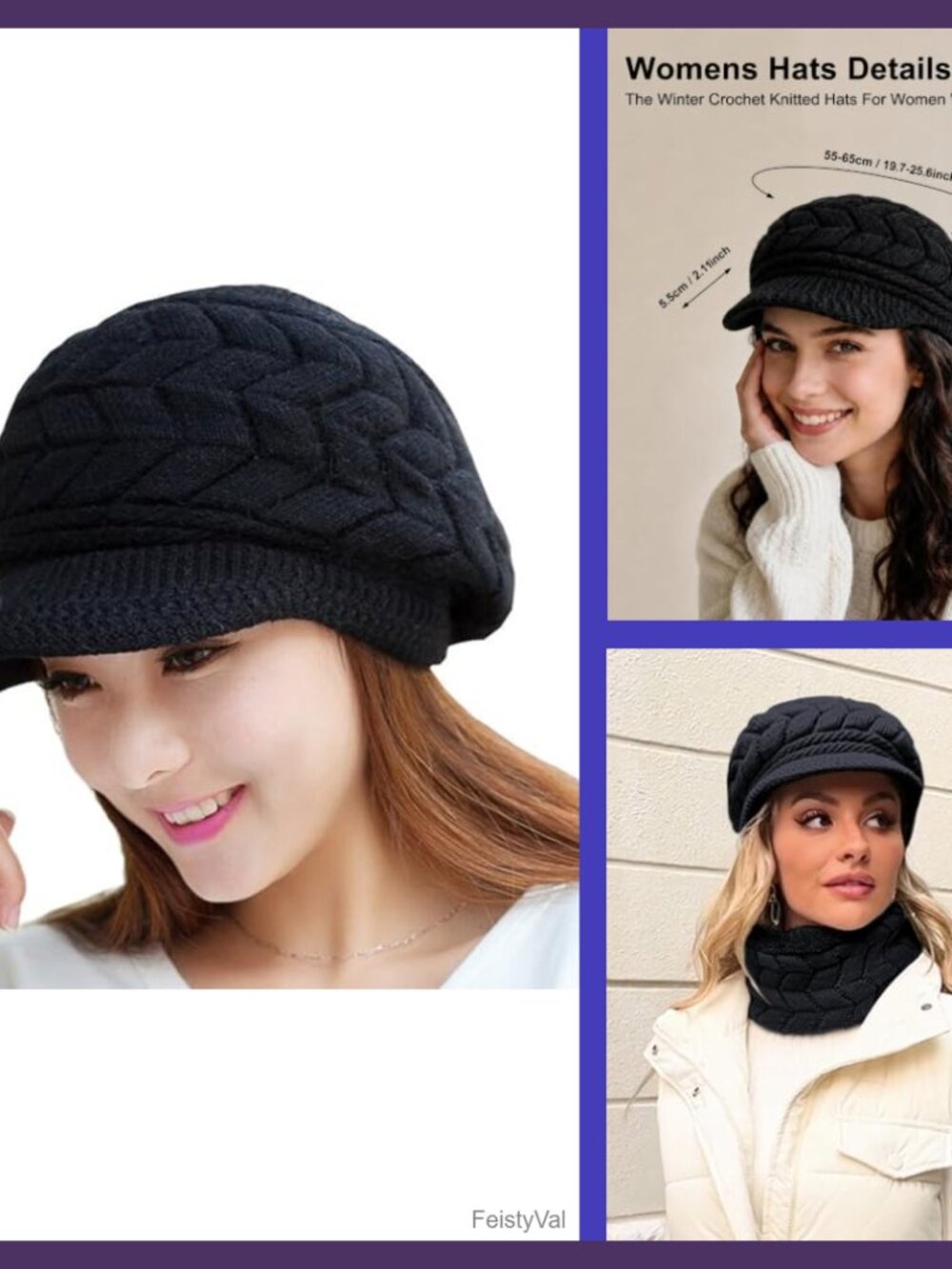 Loritta Womens Winter Beanie Hat Thick Warm Knit with Visor Brim